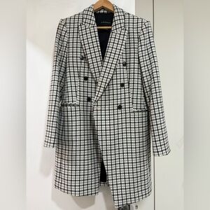 Club Monaco Checkered Coat in Navy and Cream